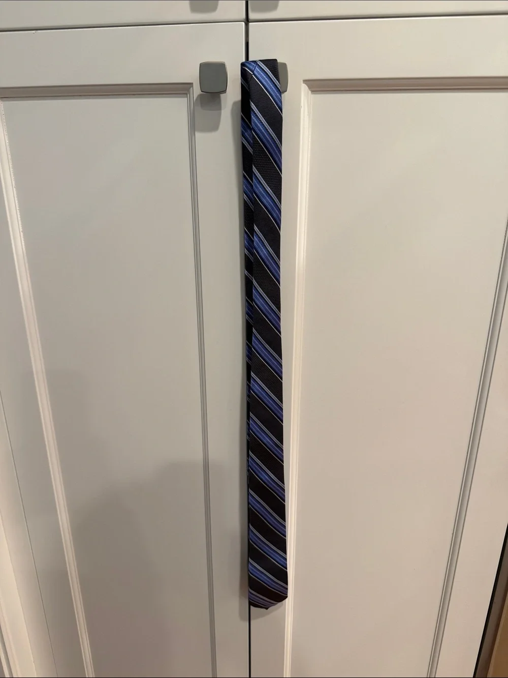 Michael Kors Black Tie with Blue Diagonal Stripes